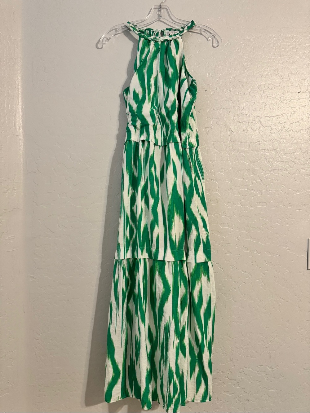 SOFIA Jeans by Sofia Vergara Green/White Abstract Halter Maxi Dress S
